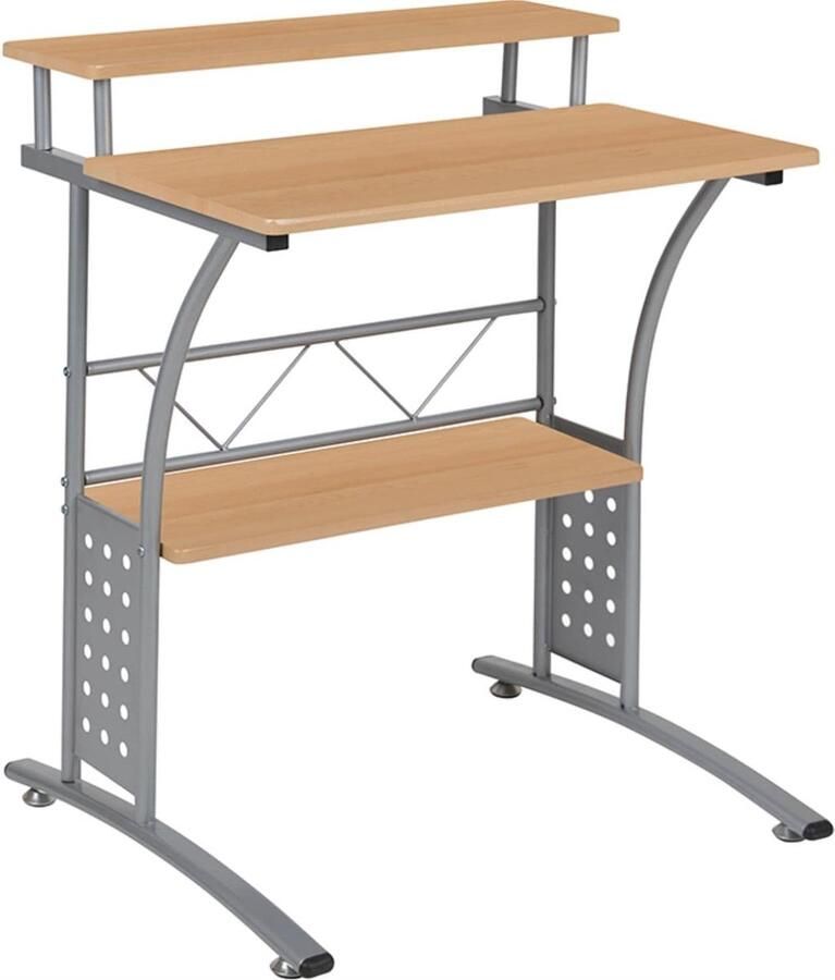 JGS Multifunctionele Computertafel Clifton Esdoorn Design met Extra Legplanken Perfect voor Kleinere Ruimtes 71 cm
