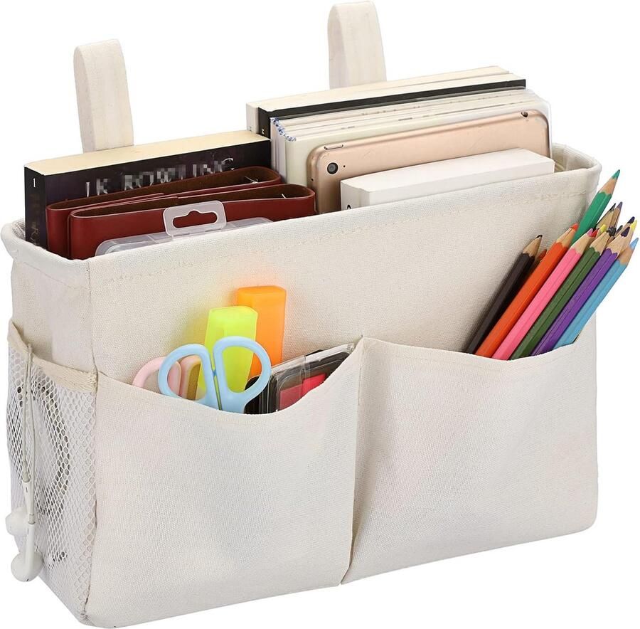 JGS Multifunctionele Hangende Canvas Opslagtas voor Bed en Kamer