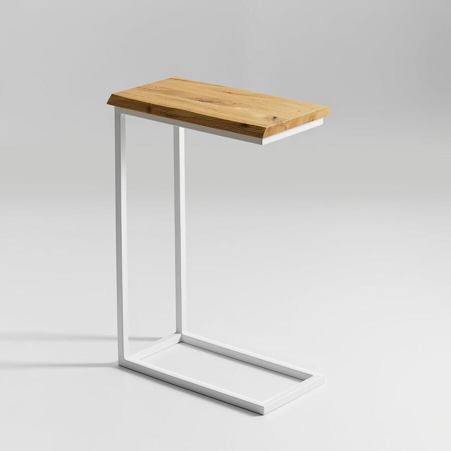 JGS Functionele Bijzettafel met Unieke Houten Blad en Wit Gelakt Frame voor Woonkamer