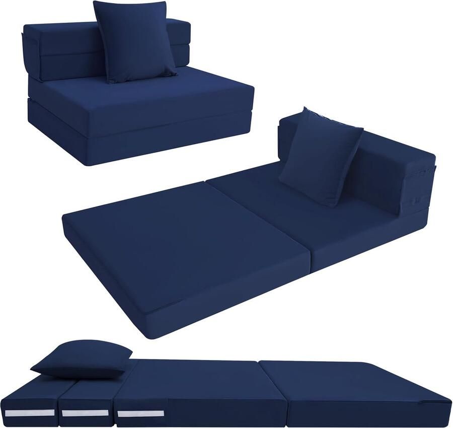 JGS Opvouwbaar matras slaapbank van schuim met hoge dichtheid vloerfutonmatras 4-delig gastenmatras logeerbed opvouwbaar opvouwbare matrasstoel opvouwbaar matras 75 x 195 cm blauw