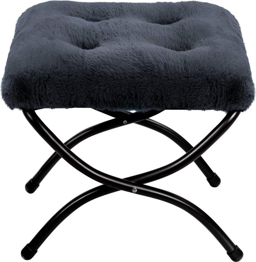 JGS Multifunctionele Opvouwbare Voetenbank met Metalen Poten en Zacht Kussen in Donkergrijs