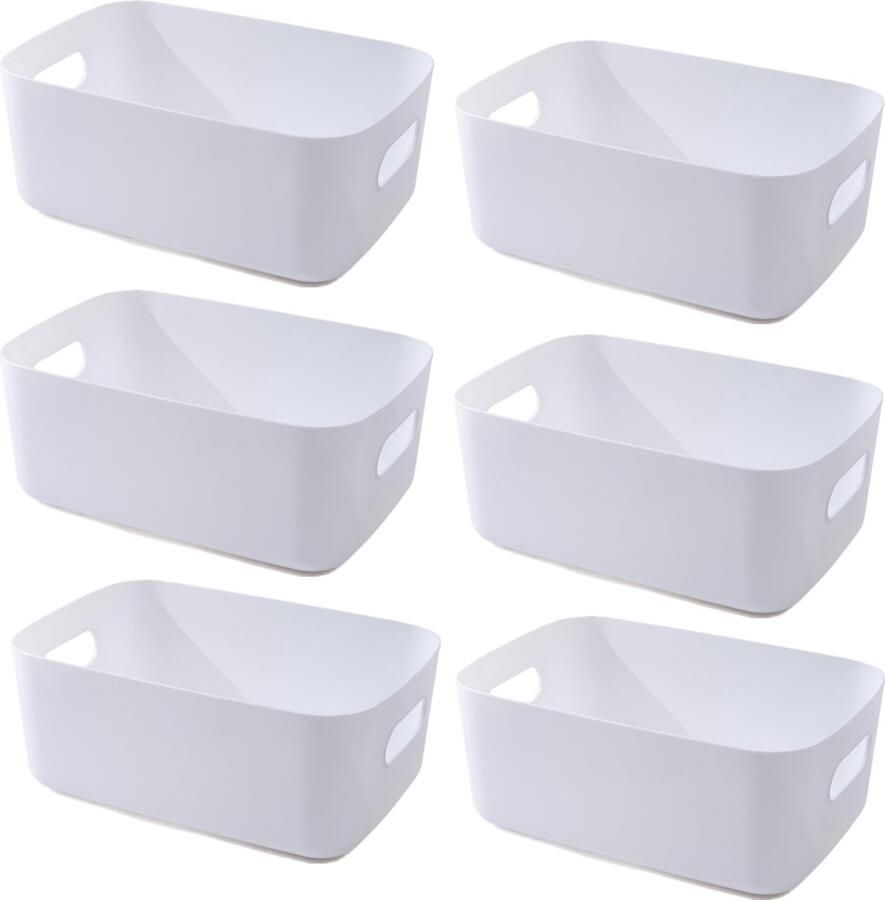 JGS Multifunctionele Witte Kunststof Opbergmanden met Handgrepen voor Toepassingen in Huis en Kantoor
