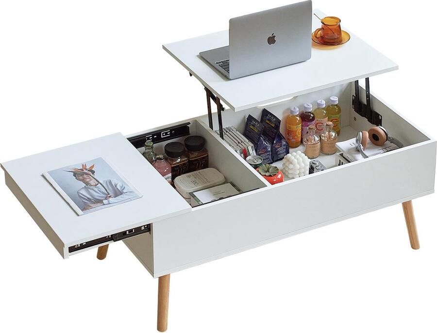 JGS Multifunctionele Woonkamertafel met Verstelbare Hoogte en Verborgen Opbergruimte