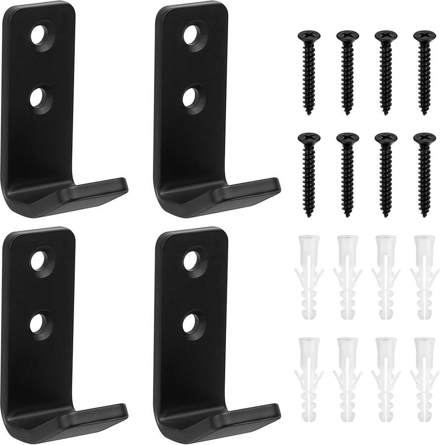 JGS Multifunctionele Zwarte Wand- en Garderobehaken Set van 4 voor Ruimtes en Toepassingen