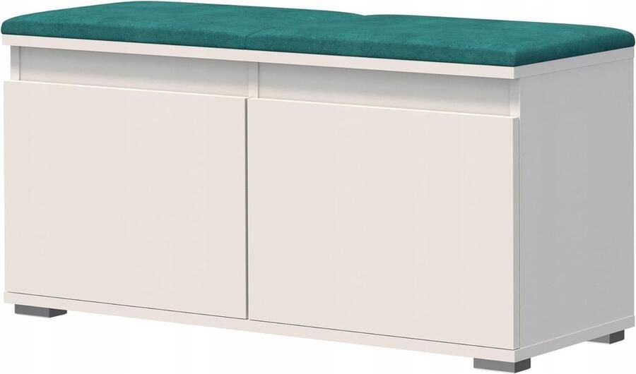 JGS Nevada 100 Opbergbank Stijlvolle Schoenenkast met Zitvlak en Opbergruimte Flessengroene zitting Wit 100 x 51 x 37 cm 25 kg