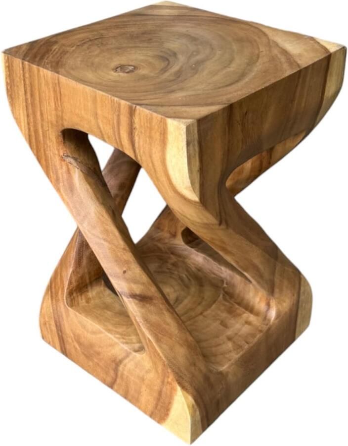 JGS Handgemaakte Houten Bijzettafel Multifunctioneel Krukje van Massief Suarhout 50 x 28 x 28 cm