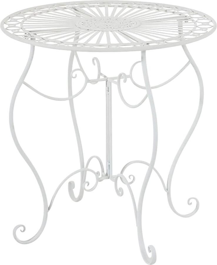 JGS Charmante Handgemaakte Ronde Tafel van IJzer met Nostalgisch Design 70 cm Diameter Wit