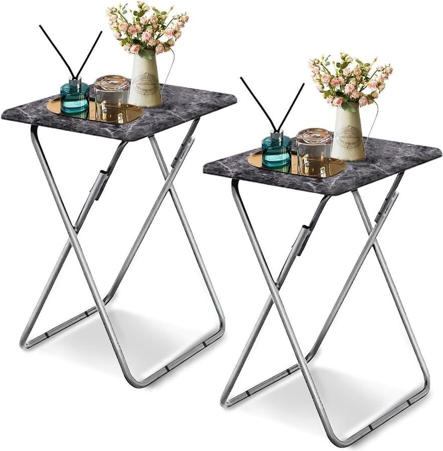 JGS Opvouwbare Bijzettafel voor Binnen en Buiten Ideaal voor Balkon en Tuin Donker Marmer Design