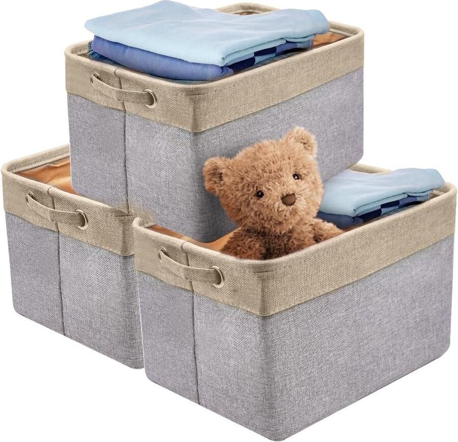 JGS Opvouwbare Opbergmanden Set van 3 met Handgrepen en Labels voor Kastplanken