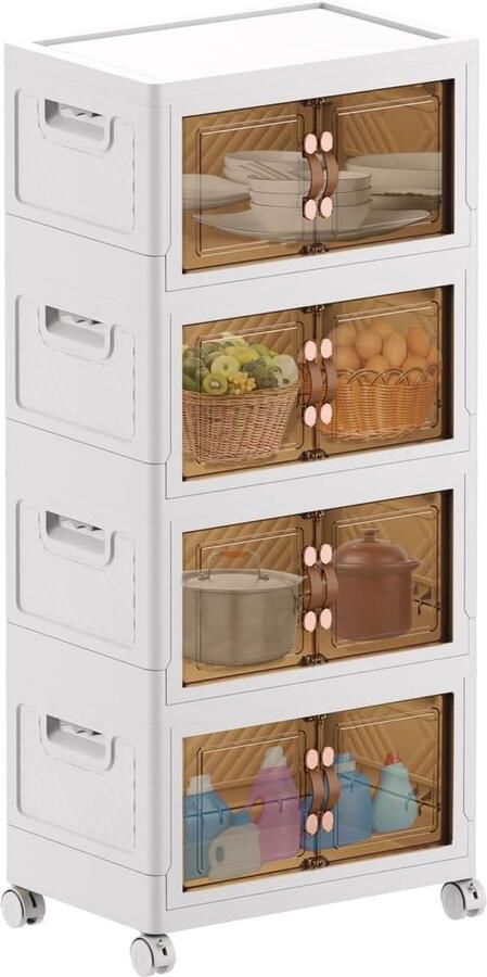 JGS Opvouwbare opslagbakken met deksel multifunctionele 4-pack opbergkasten voor badkamer keuken en slaapkamer