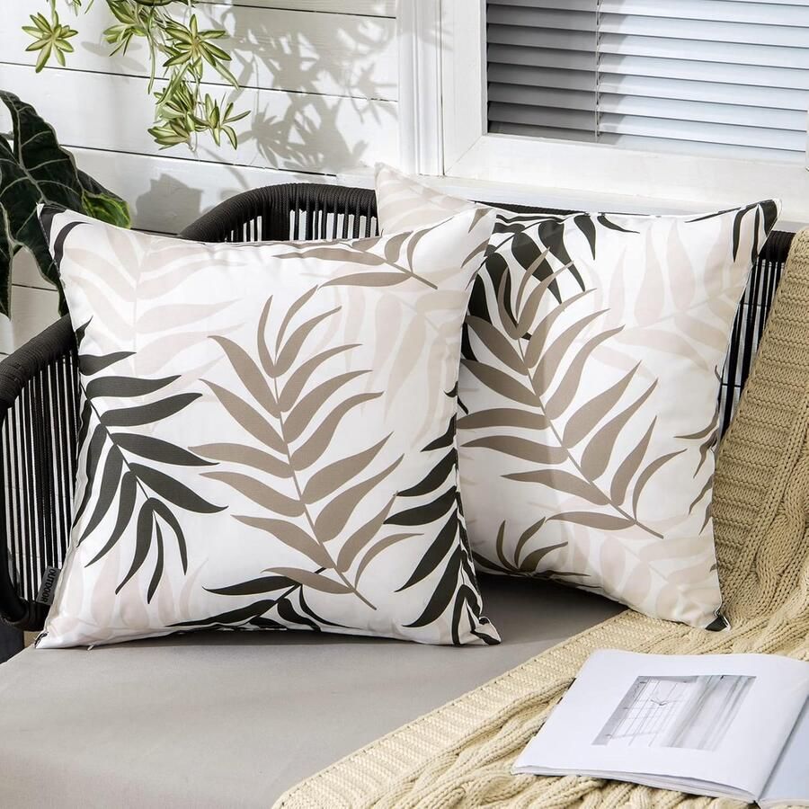 JGS Outdoor kussenhoes waterdicht decoratieve kussenhoezen bladpatroon sofakussen sierkussen voor tuin bank woonkamer slaapkamer set van 2 45 x 45 cm bruin