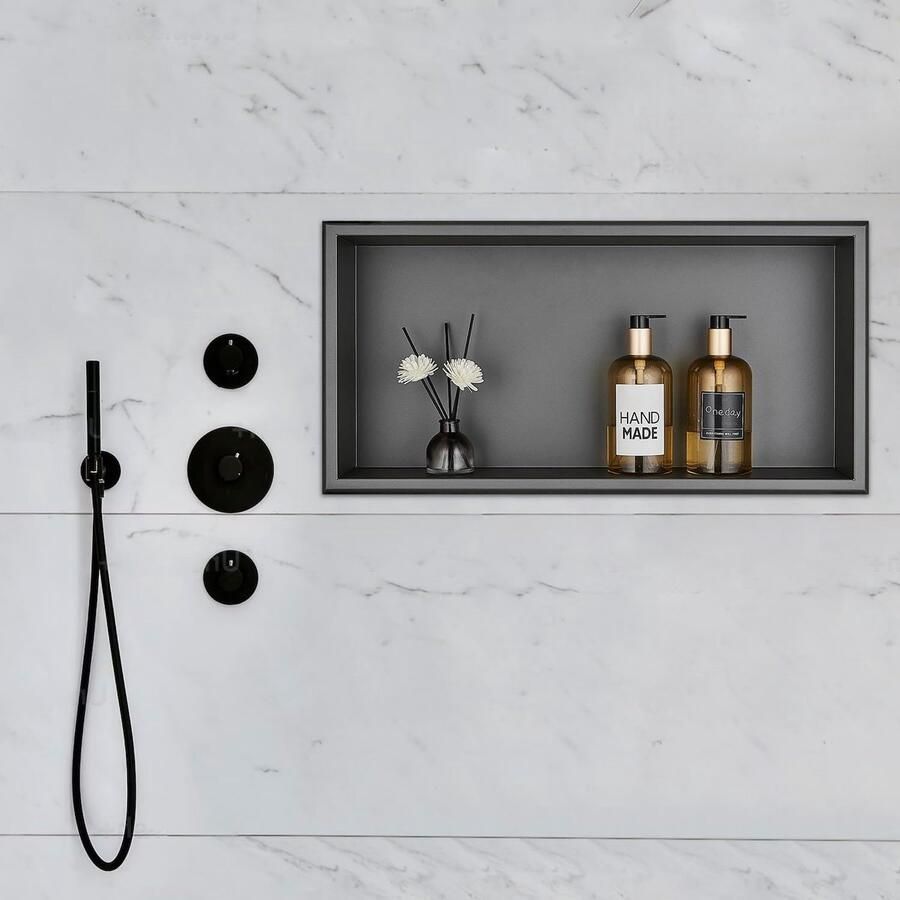 JGS Praktische Doucheniche van Roestvrij Staal Inbouw Opbergruimte voor Badkamer 60 x 30cm Grijs