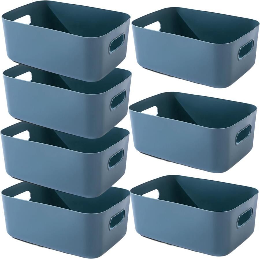 JGS Praktische en Stijlvolle Opbergmanden Set voor Badkamer en Keuken Kunststof Met Handgrepen Blauw 7 Stuks