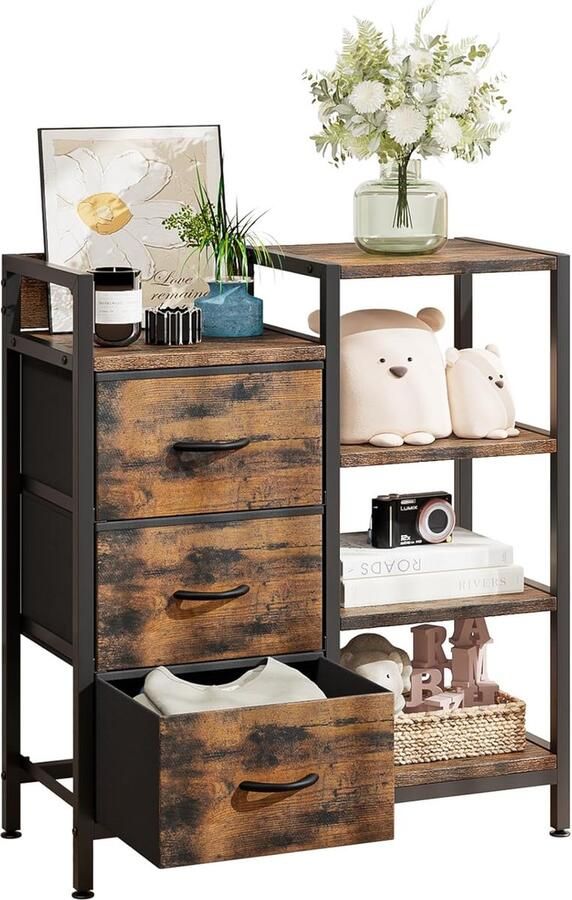 JGS Praktische Houten Slaapkamerkast met 3 Laden en 5 Planken Ideaal Opbergmeubel voor Woonkamer en Kantoor 63 x 29 x 76 cm