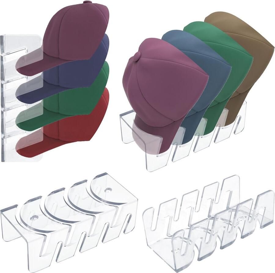 JGS Praktische Transparante Hoedenhouder voor Muur en Tafel Set van 4 Stuks