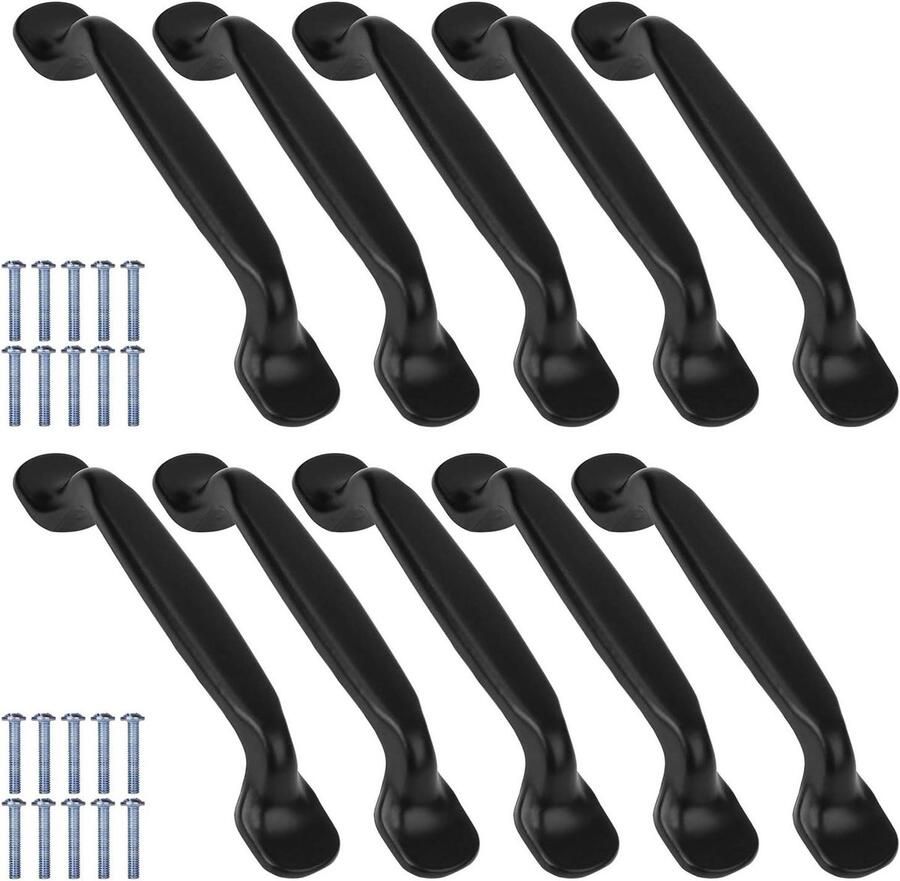 JGS Premium 10-delige set metalen handgrepen voor keukenkasten en lades gatafstand 96 mm inclusief schroeven zwart meubeldeur accessoires