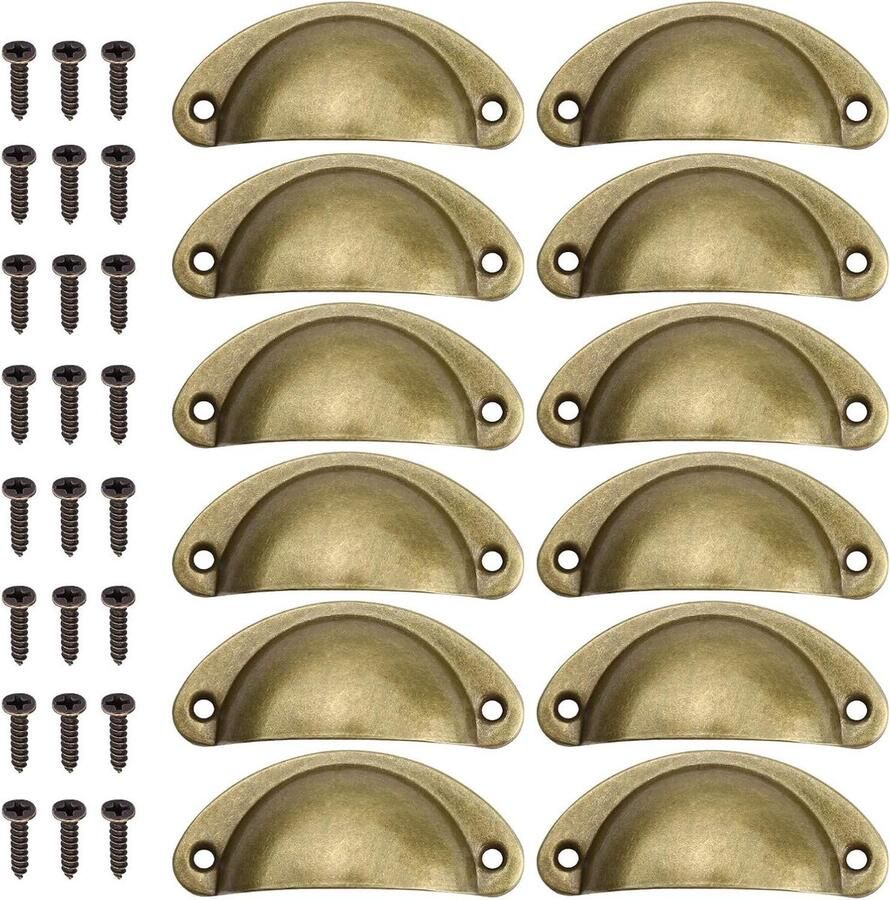 JGS Premium 12 vintage shell cup trekgrepen voor keukenkast retro design antiek messing en goud meubels deur lade knoppen