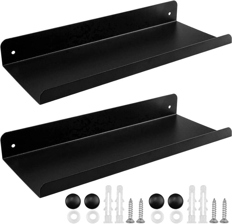 JGS Premium Wandmontage Set Drijvende Planken Zwart 2 Stuks 28 x 11 cm Voor Slaapkamer Badkamer Woonkamer Keuken Familie Kantoor Ruimtebesparende Opbergplanken