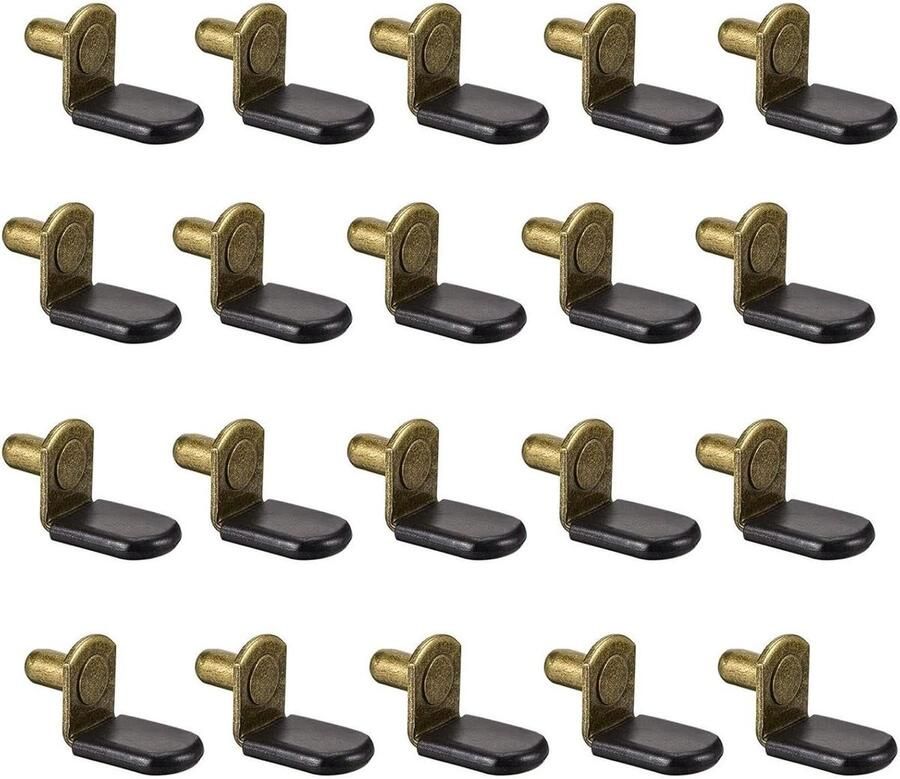 Allecto Plus 6 mm planksteunpen 20 stuks L-vormige steunbeugel haringen met gat voor kast kledingkast meubels kast plank met rubberen hoes