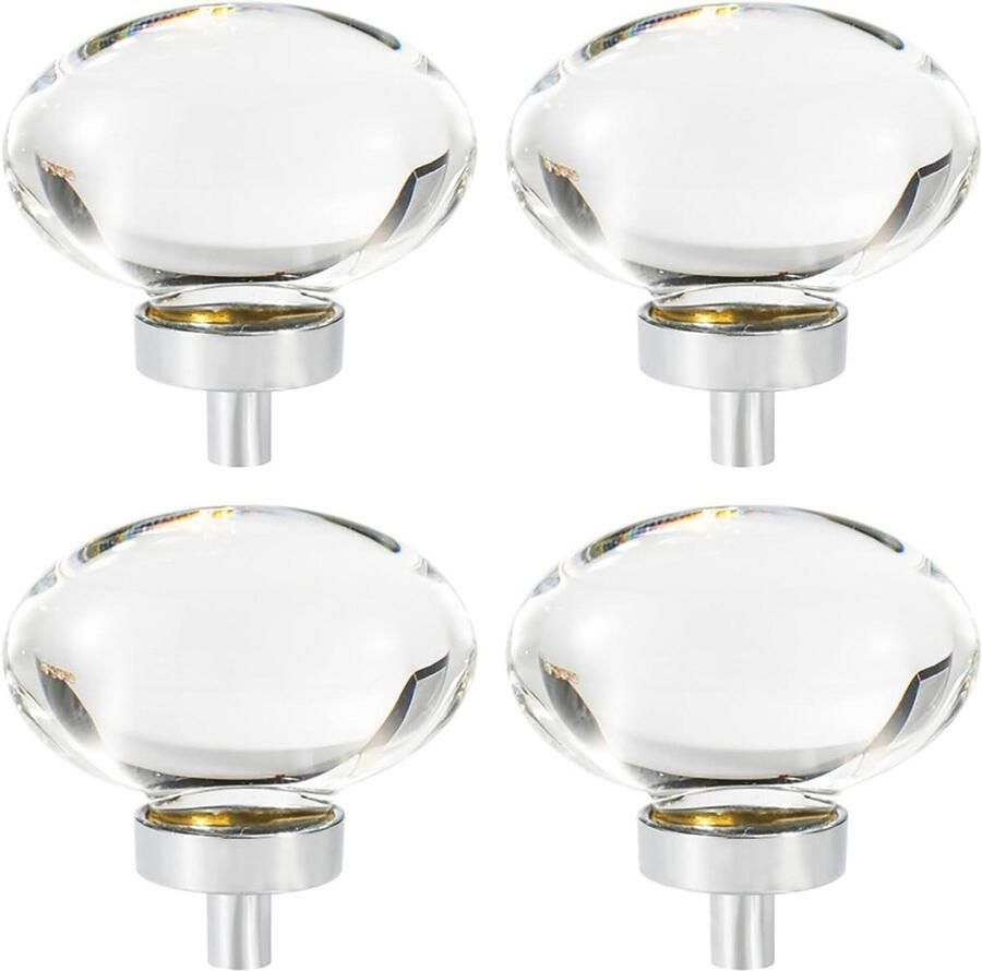 JGS Premium 4-delige set transparante ronde zilveren kristallen kastdeurknoppen Luxe handgrepen voor huisdecoratie Keuken & badkamer Inclusief schroeven