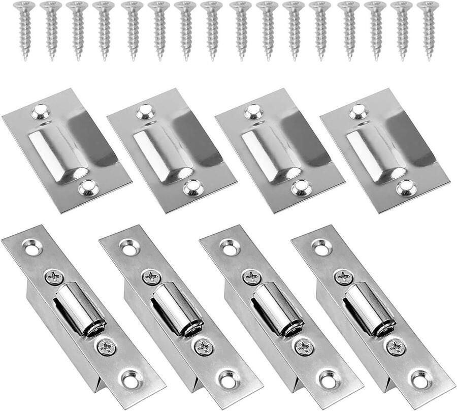 JGS Premium 4 paar stille rolsnappers van roestvrij staal voor deursnappers in slaapkamer badkamer inclusief schroeven voor meubels kasten keuken