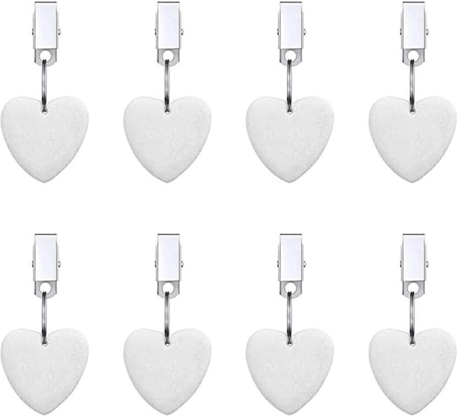 Allecto plus Tafelkleed Gewichten 8 stuks RVS Clip Outdoor en Familie Diner Tuinfeest Bruiloft Camping Picknick Hartvormig Wit