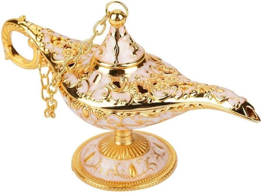 Aladdin lamp metaal gesneden holle legende magische geest licht wenspot decoratie wit