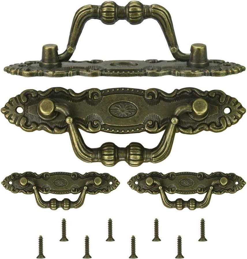 JGS Premium Antieke ladegrepen 4 stuks vintage klassieke brons meubelgrepen met schroeven