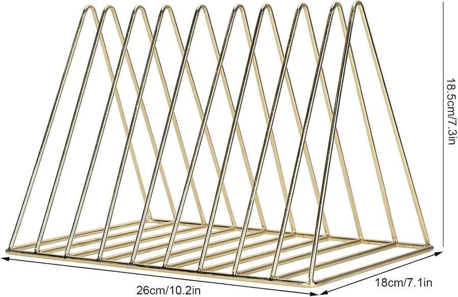 JGS Premium Bureau Organizer voor Thuis Gouden Bureau Opslagrek Driehoekig Boekenrek Koperen Tijdschrift- en Krantenhouder Stijlvolle Decoratie voor Thuis