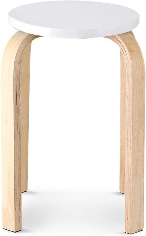 JGS Premium Cocoarm Stapelbare Kruk van Massief Beukenhout voor Keuken of Woonkamer met Antislip Mat 1 x Eetkamerkruk Niet afgeleerd Badkamerkruk Ronde Houten Kruk met AntislipEffect