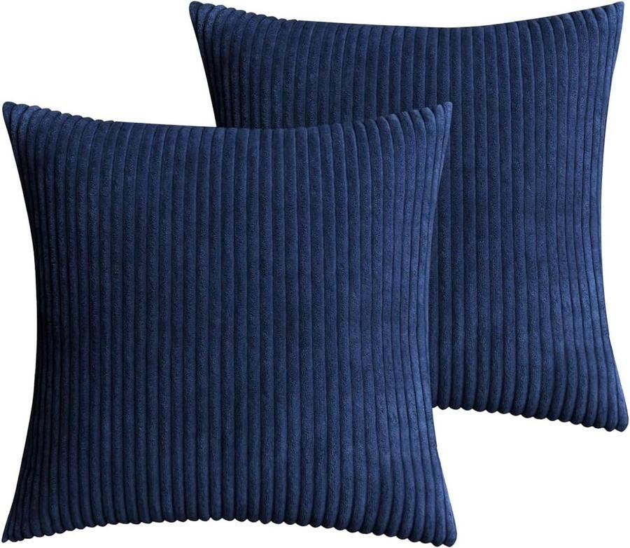 JGS Premium Corduroy kussenhoes Set van 2 Decoratieve sierkussen Zachte overlay Comfortabel voor bank Woonkamer Donkerblauw Stijlvol en gezellig