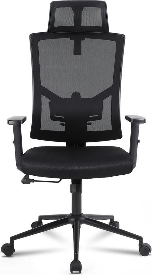 JGS Ergonomische bureaustoel met verstelbare hoofdsteun lendensteun en armleuningen draaistoel voor kantoor en studeerkamer zwart