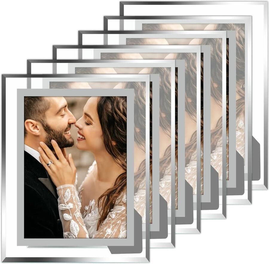 JGS Premium Fotolijst 8x10 Set van 6 High Definition Glas Horizontaal Verticaal Display voor Tafel Decoratief Ruitvormig Patroon