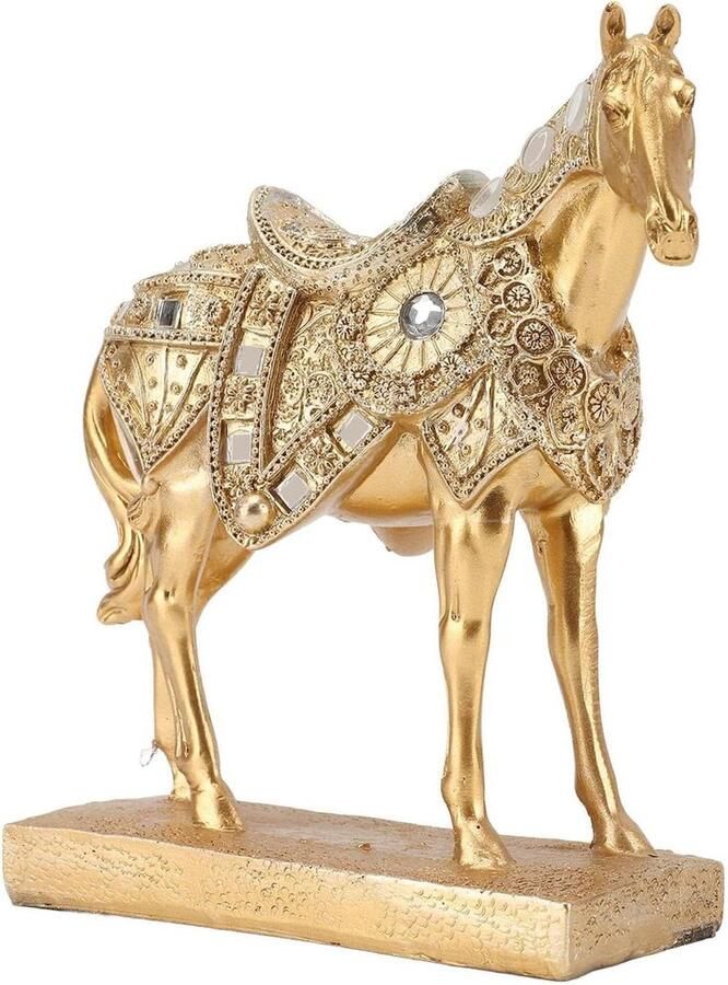 JGS Premium Gouden Paardenstandbeeld Decor Rustiek Gegraveerd Paard Standbeeld Decoratie Cadeau voor op het Bureau Resin Paarden Beeld Ornament Decoratief