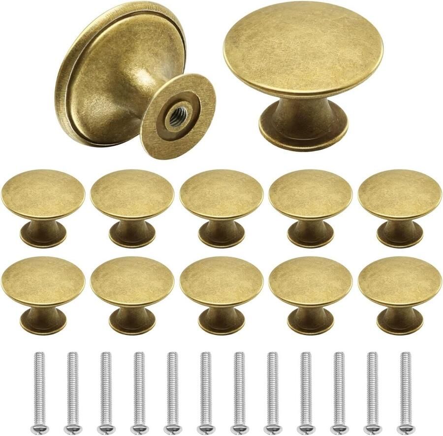 Allecto Premium Set van 12 Gouden Vintage Kast Deurknoppen Paddestoel Design Inclusief Schroeven