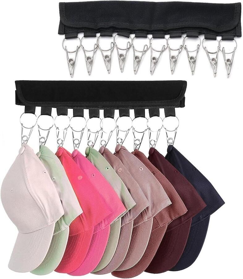 JGS Premium Hoed Organizer Houder voor Kast Opslag Clips 20 Hoeden Sokken Set van 2 Stuks