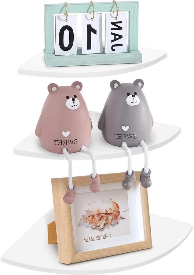 JGS Premium Hoekplank 3 Laags Drijvende Hoekplank Wandgemonteerd Hoekplankrek Wanddrijvende Plankorganizer voor Slaapkamer Woonkamer Keuken Ronde Hoekplank Decoratie Display Opbergplank