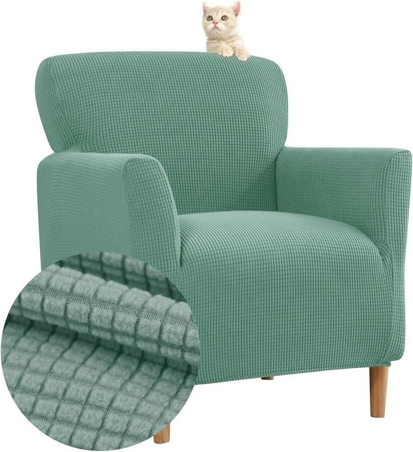 Allecto Premium Jacquard Bankhoes voor Fauteuil Rekbare Bankhoes Meubelbeschermer Groen Woondecoratie Katvriendelijk Woonkamer Huisdiervriendelijk