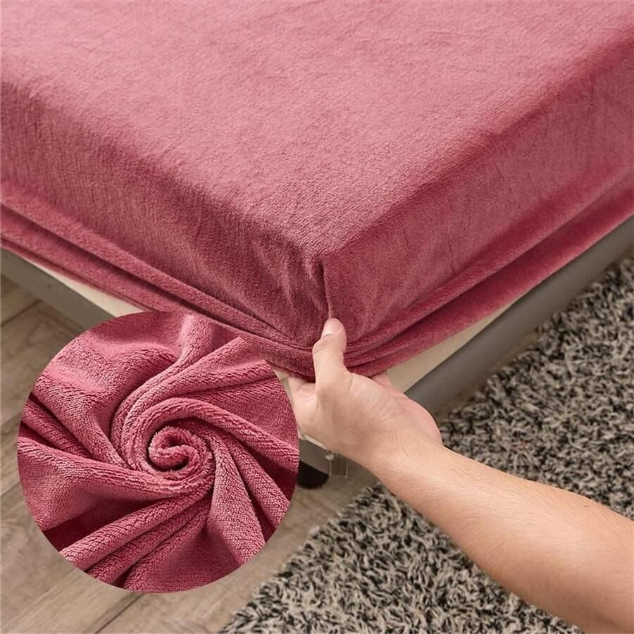 JGS Premium Hoeslaken fluweel 90x200x30 cm roze Eenpersoonsbed Winter Elastisch Warm Flanel Microvezel Ideaal Eenpersoonsbedden