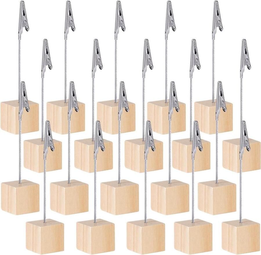 JGS Premium Houten Plaatskaarthouders Set van 20 Tafel Nummerhouder Fotohouder Clips Voor Visitekaartjes Tafelnummers en Prijskaarten