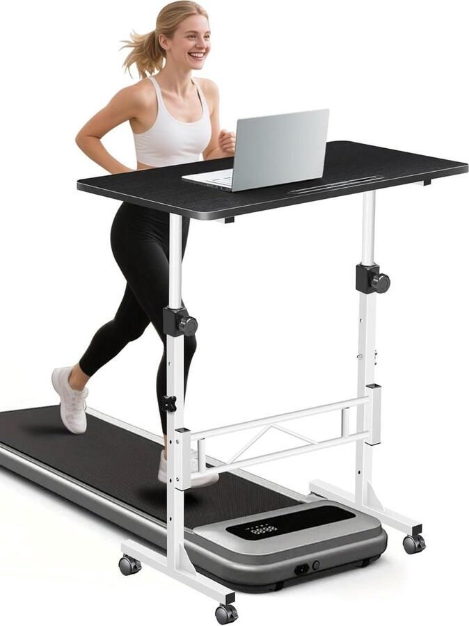 JGS Premium In hoogte verstelbaar bureau met 4 wielen Ergonomische computertafel voor slaapkamer en kantoor Mobiel bureau 80 x 40 cm zwart