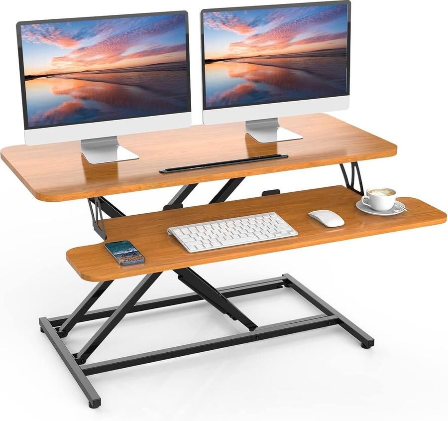 JGS Bureau Converter Staand-Zittend Hoogte Verstelbaar 91 x 40 cm Snelle Overgang Bureau voor Twee Monitoren