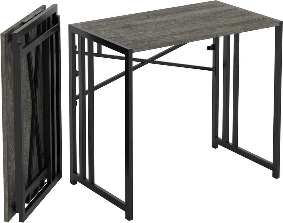 JGS Premium Inklapbaar Bureau 90 cm Schrijftafel voor Gaming Campingbureau Zwart Eiken Geen Montage Voor Kleine Ruimtes