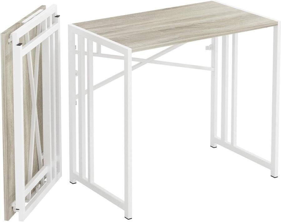JGS Premium Inklapbaar bureau van 90 cm Geen montage nodig Bureau voor thuis en camping Beige bureautafel