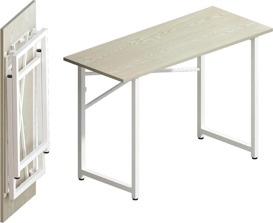 JGS Premium Inklapbaar Computerbureau 120 cm Schrijftafel Gaming Campingbureau Geen Montage Thuiskantoor Natuurlijk en Wit