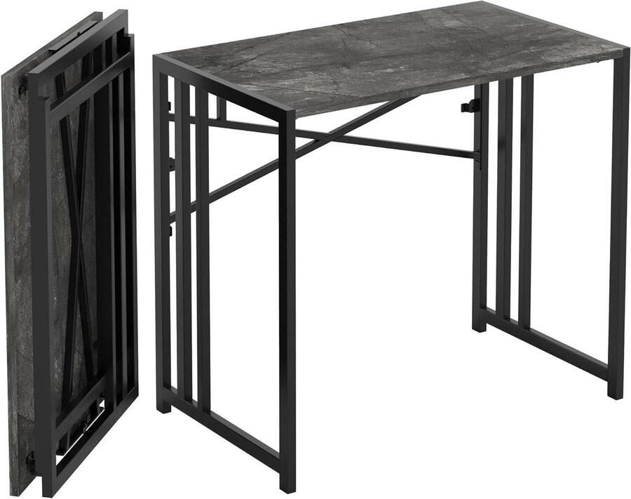 JGS Premium Inklapbare computertafel 90 cm schrijf- gaming Campingbureau Geen montage nodig Thuiskantoortafel grijs marmer Ruimtebesparend Opvouwbare tafel