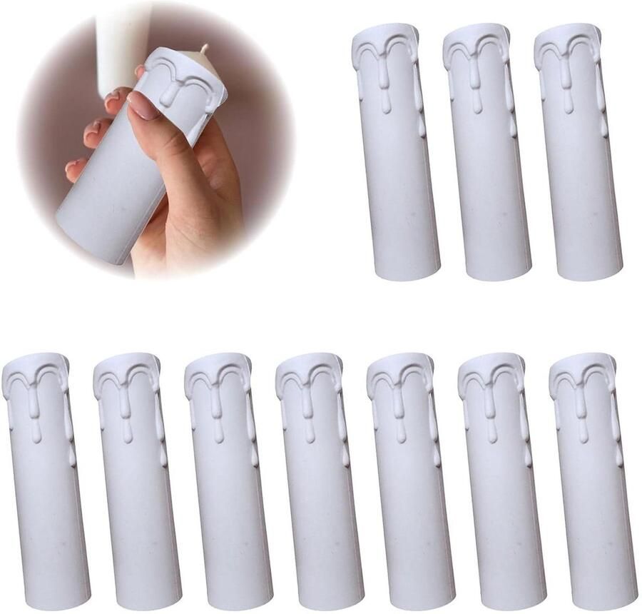 Allecto Premium Witte Kandelaars met Kaarsenhulzen voor Kroonluchters Set van 10 Stuks Decoratieve Kaarsdruppelhulzen