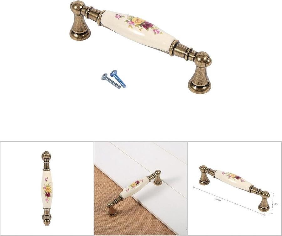 JGS Premium Keramische Keukenkast Handvat Vintage Antiek Brons Bloem Patroon Legering Inclusief Schroeven