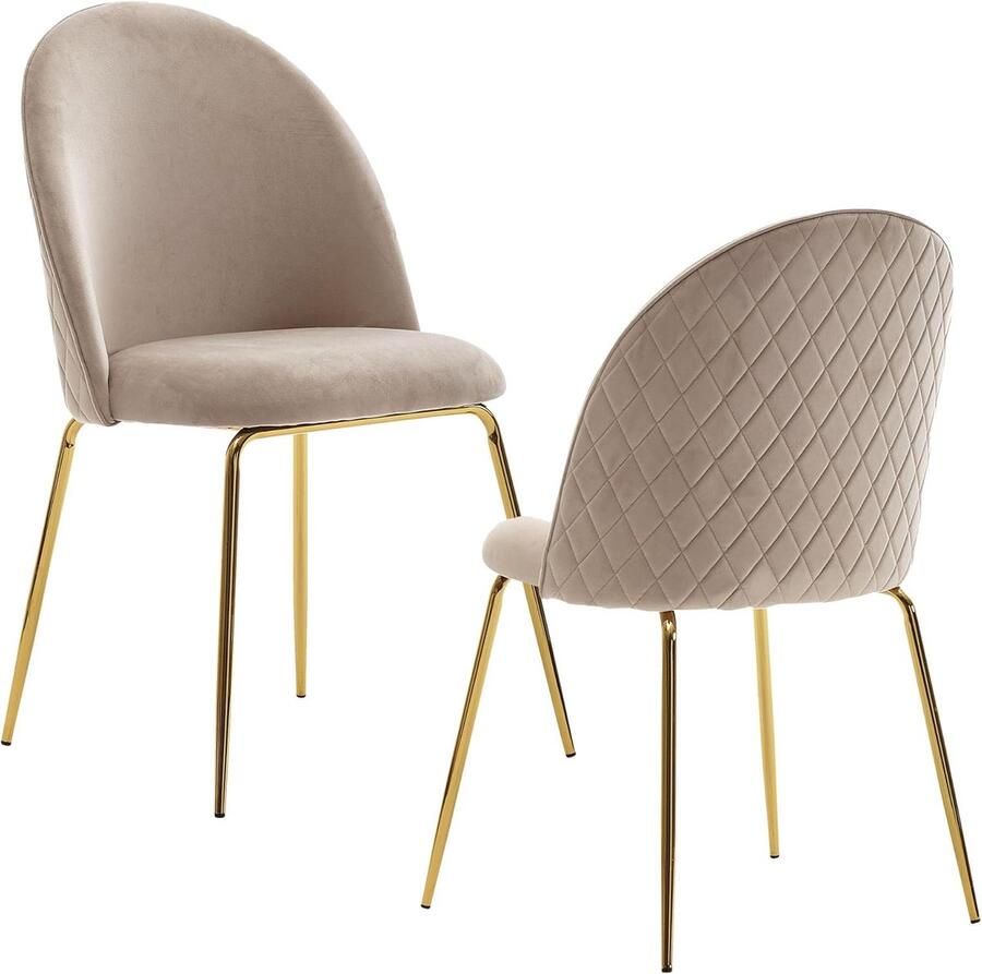 JGS Eetkamerstoelen Set van 2 fluwelen gestoffeerde keukenstoelen Stof met gouden poten Schelpstoel Gestoffeerde stoel met fluwelen hoes