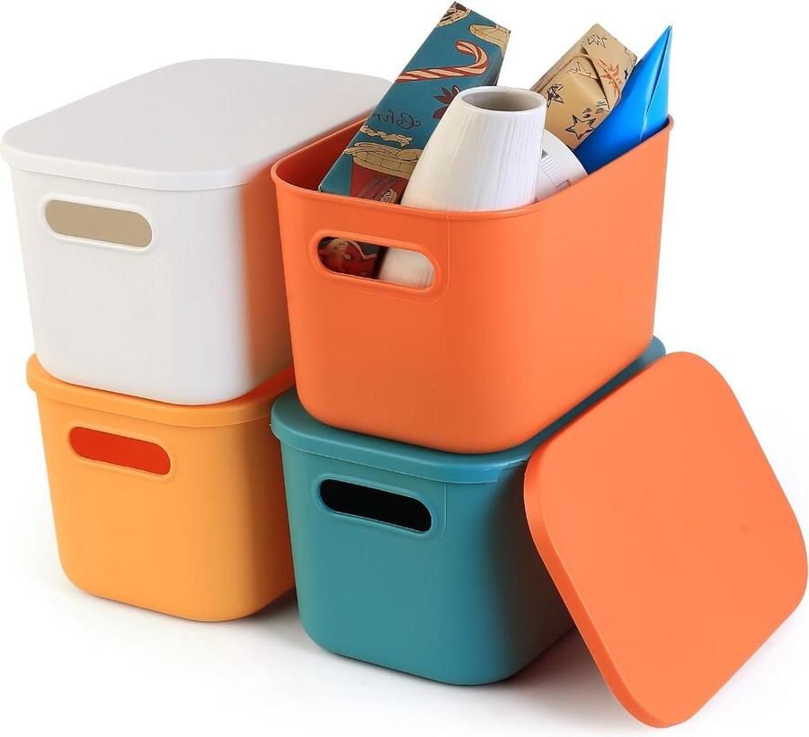 Allecto Premium Kleurrijke Stapelbare Opbergdozen Set 4 Stuks Plastic Voor Keuken Badkamer Slaapkamer Opbergmanden Planken Organizer